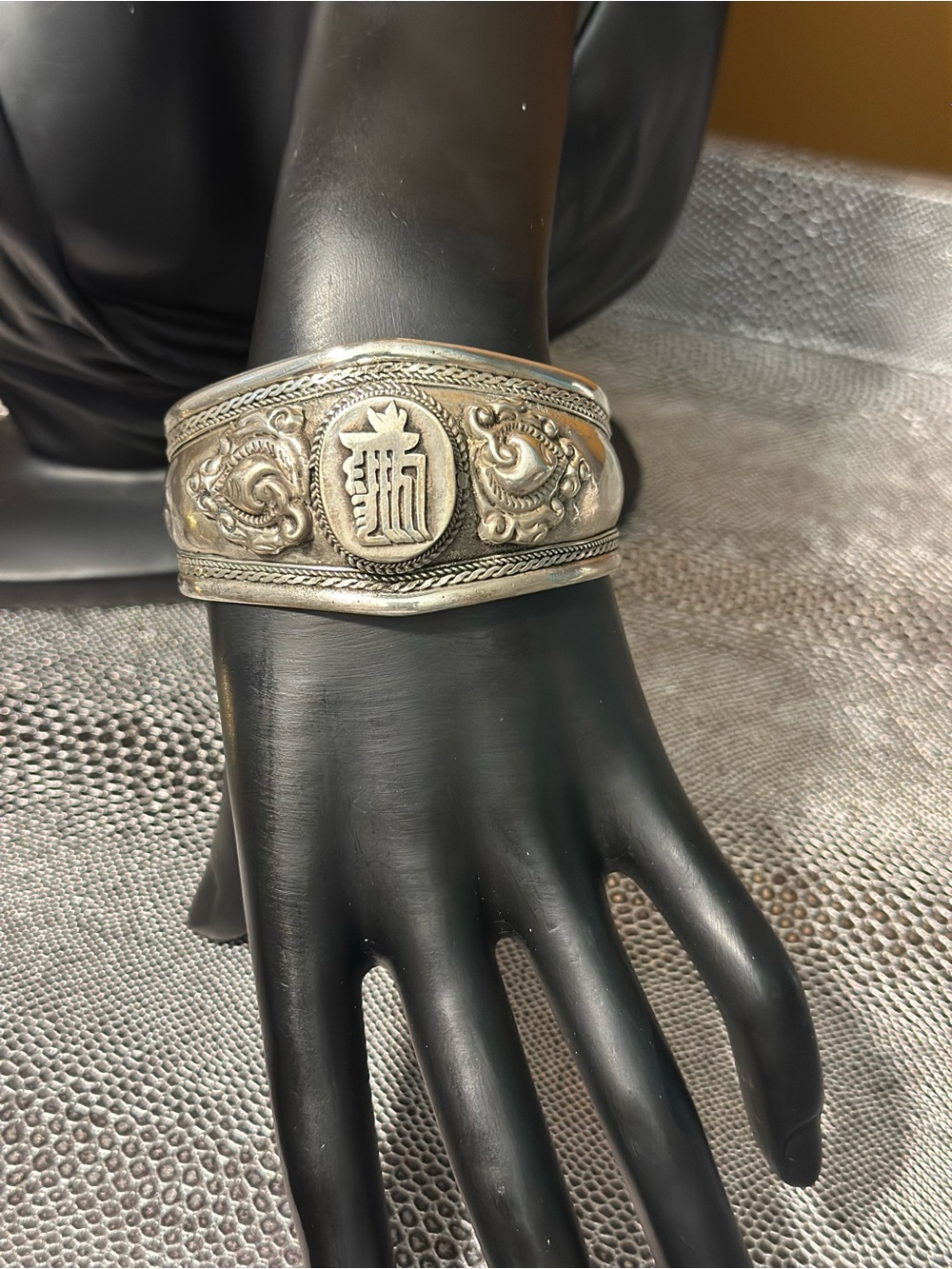 Silver tone Tibetan Cuff Kalachakra Mantra Bracelet